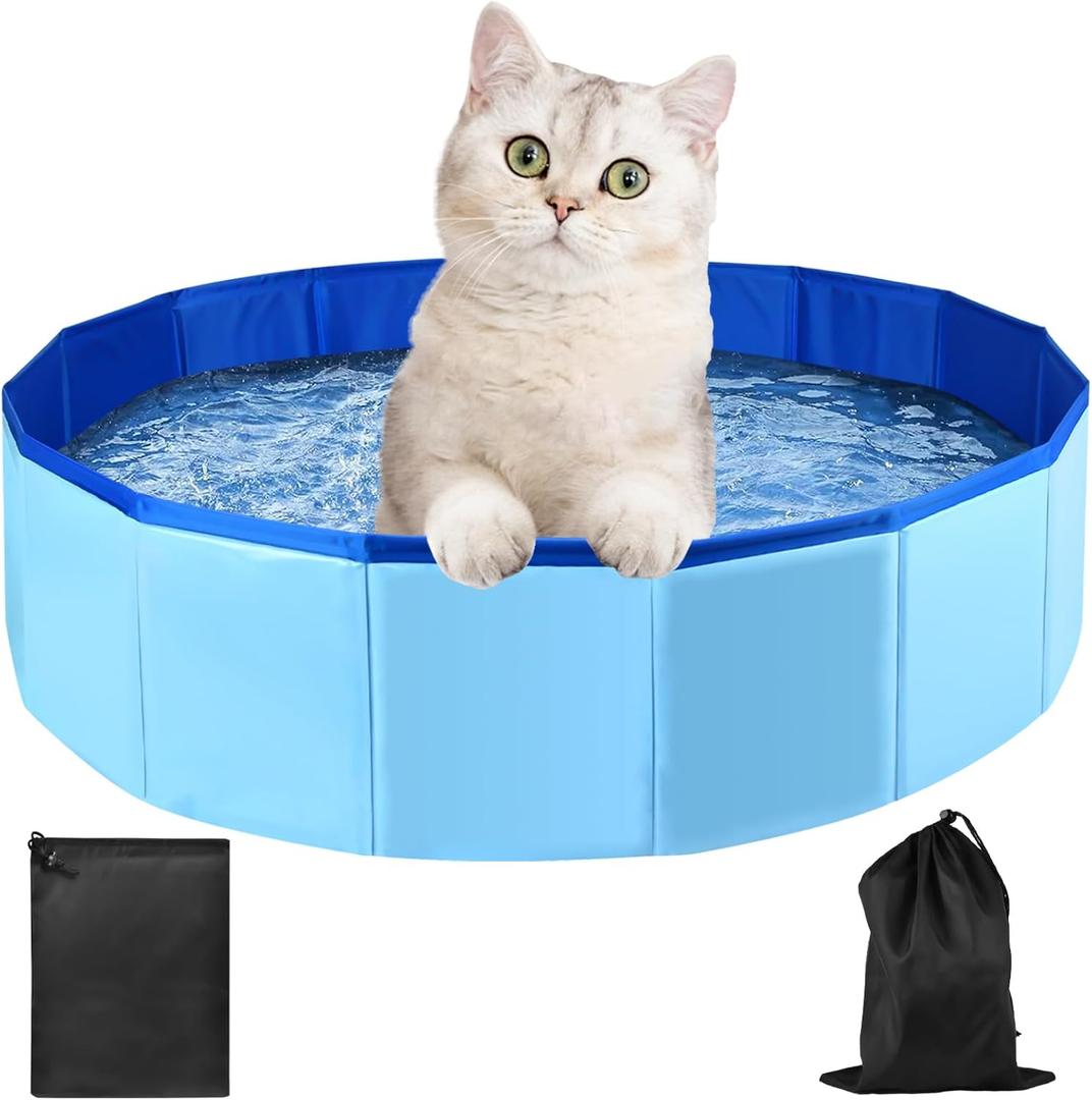 Enenes Foldable Dog Pool 24x8 Inch Portable PVC Pet Swimming Pool & Bath Tub with Drawstring Storage Bag Collapsible Ball Pit for Indoor/Outdoor Use, Puppy Bath Tub for Dogs, Cats, Puppies