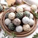 Syhood 12 Pcs Neutral Textured Christmas Ball Ornaments 2.4 Inch Vintage Boho Sage Green Ivory Nude Mauve Xmas Bulbs Rustic Distressed Xmas Baubles Antique Farmhouse Modern Christmas Decor for Tree
