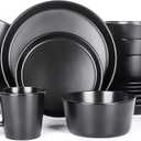 Plates and Bowls Sets, 16 Pieces Dinnerware Sets, Service For 4, Black