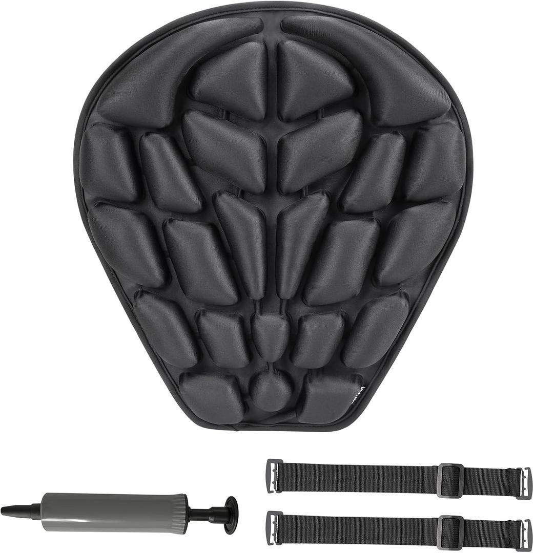 JFT Motorcycle Seat Cushion Inflatable Pad, Pressure Relief Ride Motorcycle Air Cushion Cover Large for Cruiser Touring Saddles Compatible with Harley Davidson Motorcycle (Standard-Black)