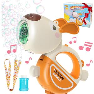 Bubble Gun with Handle & Strap, Portable Automatic Dog Bubble Machine Gun for Toddlers Kids 1-3 4-8 with Lights Music, 360Leak Proof Bubble Blower for Birthday Girls Boys Pet Gifts