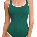 Aleumdr Slimming One Piece Swimsuit for Women Ribbed High Cut Bathing Suit Color Block Sporty Swimwear 2025 L