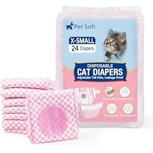 Pet Soft Disposable Cat Diapers for Female & Male Cats, Puppy Doggie Diapers for Female Dogs with Adjustable Foam Tail Hole, 24pcs XSmall