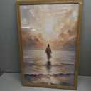 Framed 3D Textured Jesus Walking on Water Wall Art, Christian Bible Stories Wall Decor Paintings, Jesus Walks on Water on Water Back Posters Prints Pictures for Church Living Room Bedroom 16x24 Inch
