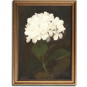 Gold Framed Wall Art Vintage Canvas Wall Art White Hydrangea Flower Floral Artwork Prints Picture for Living Room Bedroom Farmhouse Bathroom Office Decor, 16x24