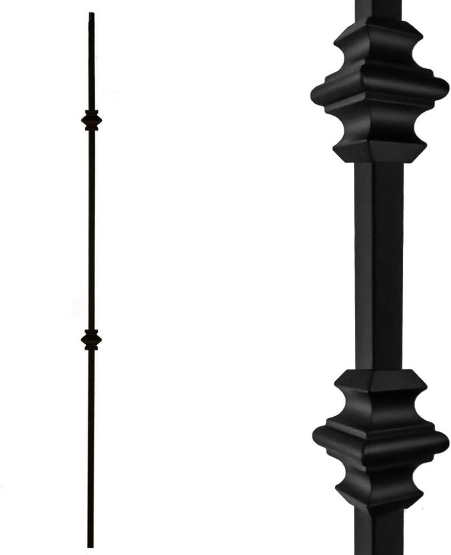 Double Knuckle Iron Balusters Contractor Pack of 10, 1/2" x 44" Stair Spindles, Metal Wrought Iron Stair Railing Balusters Satin Black Finish