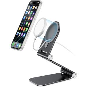 OMOTON Stand for MagSafe Charger, Foldable Phone Stand Holder for MagSafe Accessories, Compatible with iPhone 17/16/15/14/13 Pro Max/iPhone Air, [Charger for MagSafe Not Included], Black