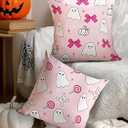 Puresora Halloween Pillow Covers 18x18 Set of 2 Throw Pillow Cases Soft Cushion Case Pillowcase for Chair Sofa Bedroom Living Room Home Decor, Pink
