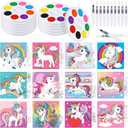 Lincia 12 Set Unicorn Pre Printed Canvas Pre Drawn Canvas Painting Kit with Pen and Paints Outline Painting Panels Gift for Beginners, DIY Craft Project, Christmas Birthday Party Favor, Home Decors