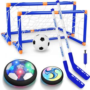 Hover Hockey Set for Kids, 3-in-1 Hover Hockey Soccer Ball Toy Set, Rechargeable Floating Air Soccer Hockey Ball with Led Light, Indoor Outdoor Sports Game Toy Gifts for 3 4 5 6 7 8+ 12 Years Boy Girl