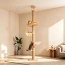 4-Level Floor-to-Ceiling Cat Tree Height Adjustable (55-115in) | Space-Saving Tall Cat Tower with Scratching Posts, Jump Platforms, Hammock | Heavy Duty Cat Activity Center for Indoor Cats