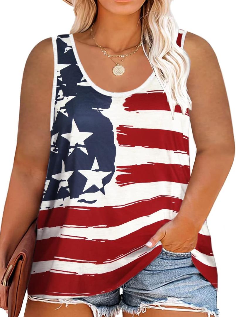 HDLTE Plus Size American Flag Tank Tops Women 4th of July Sleeveless Shirt Patriotic Stars Stripes Racerback Vest (3X, 01_usa_flag)