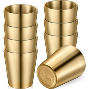 8 Pack Stainless Steel Insulated Cup Metal Tumbler Double Wall Vacuum Water Glasses Camping Reusable Mugs Bbq Home Office Party Coffee (Gold,10 oz)