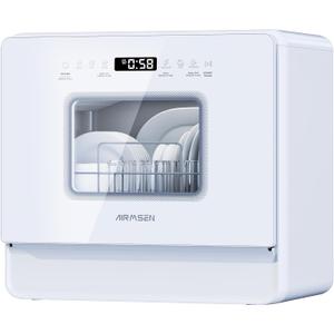 AIRMSEN Large Slim Countertop Dishwasher with Complete 2-Level Rack, Portable Dishwashers with 5L Built-in Water Tank, 3-Spray Arms & 12H Delay Start, No Hookup Needed, A01