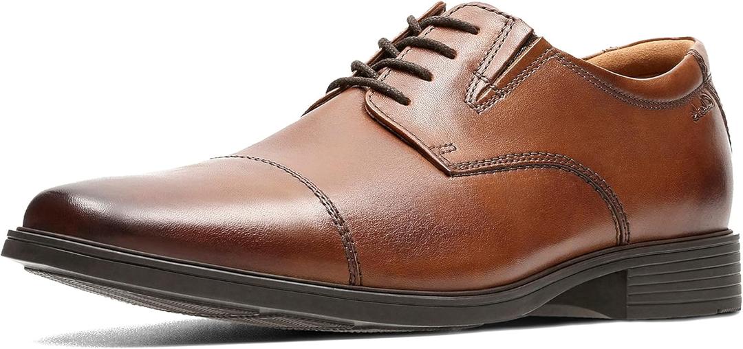 CLARKS Mens Tilden Cap (9 Wide, Dark Tan Leather)