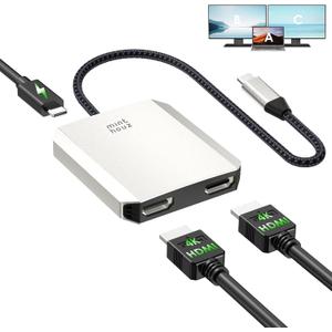 Minthouz USB C to Dual HDMI Adapter, USB c hub Dual 4K@60Hz Dual HDMI Output + 100W PD Power Delivery for MacBook Pro, Dell, HP, Surface, LG (MST is not Supported on MacOS)