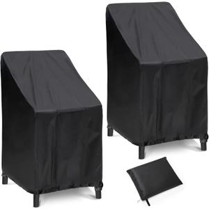 Outdoor Chair Covers, 2 Pack, 25"W x 25"D x 47"H, Waterproof, Black, Polyester Blend, Fits 4-6 Stackable Dining Chairs