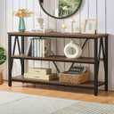 HOMISSUE Entryway Console Table, Rustic Couch with Wide Storage, Industrial Sofa Tables with 3-Tier Open Shelves, Entryway Table for Living Room, Hallway, Brown, 55 Inch