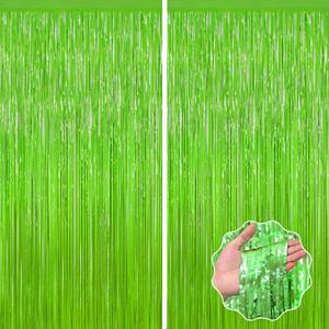 Grass Green Foil Fringe Curtain Backdrop, 2Pack Metallic Tinsel Fringe Curtain Streamers Photo Backdrop for St Patricks Day Football Decorations, Birthday Christmas Tropical Party Decor Door Streamers