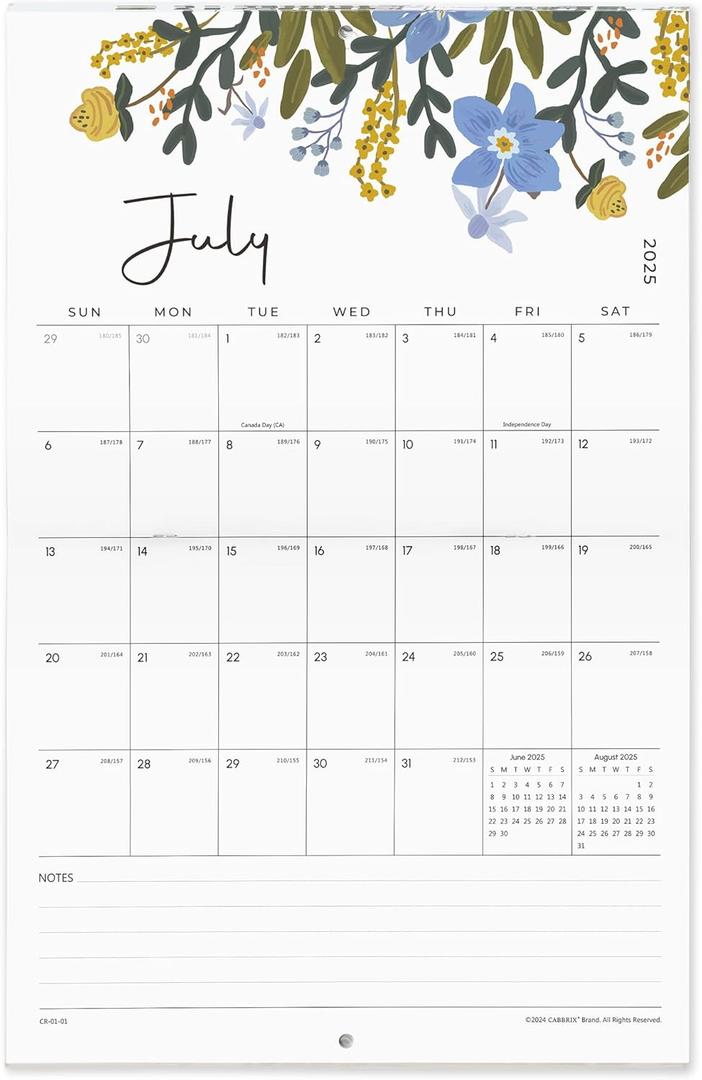6 x 2025 Wall Calendar, Cabbrix Large Wall Calendar 2025-2026, 22 3/4" x 14 3/4", Calendar from Now to July 2026,Monthly Calendar Perfect for Organizing & Planning, Floral Design