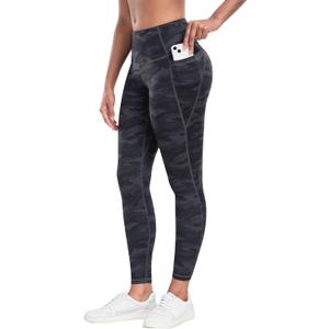 CHRLEISURE Leggings with Pockets for Women - Tummy Control High Waisted Soft Workout Yoga Pants (Large, Camo Grey)