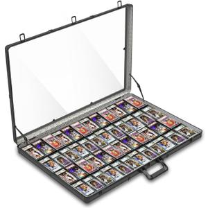 Card Display Case Large Aluminum 34" L x 22" W, Lockable Trading Card Display with Handle, 3" H Portable Trade Show Display Case for Sports Card/TCG/Jewelry Collection, Black