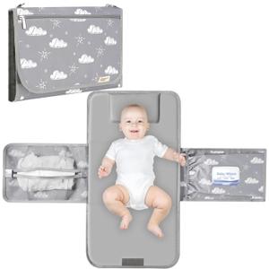 Diaper Changing Pad, Extra Large Portable Changing Pad for Baby with Wipes Holder, Foldable Travel Diaper Changing Mat with Shoulder Strap