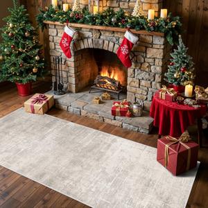 Washable 2x6 Thin Runner Rug: Abstract Soft Entryway Doormat Water-Resistan Hallway Bathroom Kitchen Carpet with Non-Slip Backing Modern Living Room Bedroom Decorative Carpet 2x6,Beige/Cream