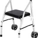 Standard Walker,Aluminum Folding Lightweight Walkers with Seat Support up to 300lbs,Adjustable Height with 5-inches, 2-Wheels Narrow Walkers for Seniors&Handicapped,Black,YMX8236XC