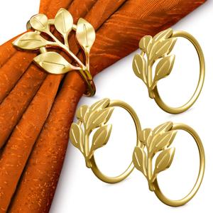 Fall Gold Napkin Rings Set of 20 - Christmas Napkin Rings Fits Various Napkins Styles, Elegant Gold Leaf Design for Dinner Parties, Special Events, Holiday & Xmas Table Decor, Great as Gifts for Hosts