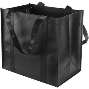 Anleo Reusable Grocery Tote Bags (6 Pack, Black) - Hold 44+ lbs - Large & Durable, Heavy Duty Shopping Totes - Grocery Bag with Reinforced Handles, Thick Plastic Support Bottom