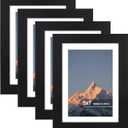 5x7 Picture Frame Set of 4, High Definition Real Glass, Display Pictures 4x6 with Mat or 5x7 Without Mat, Gallery Wall Hanging or Tabletop Photo Frames, Black