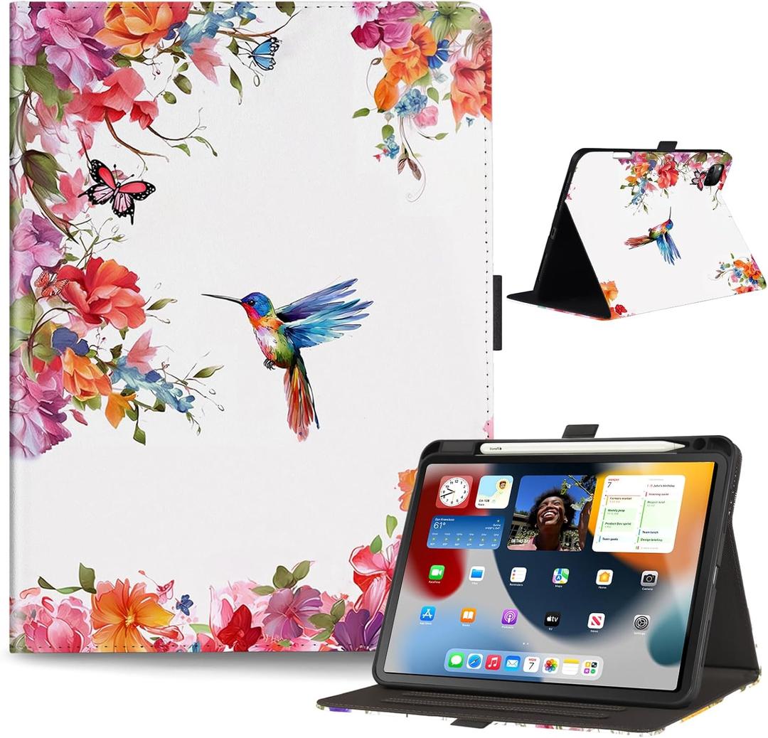 Case for iPad Pro 11 Inch with Pencil Holder, Multi Angle Viewing, Smart Protective Cover for iPad Pro 11 1st/2nd/3rd/4th Gen, Hummingbird