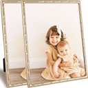 8x10 Gold Picture Frame with Elegant Metal Bamboo Design, 8 x 10 Photo Frames with HD Real Glass, Display for Tabletop or Wall Mounting, Great for Home Decor and Gift Giving (2Pcs)