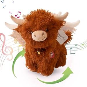Crazy Funny Highland Cow Stuffed Animals, Dancing Singing Scottish Highlander Cattle Interactive Musical Highland Cow Plush Toys That Can Sing Spanish and English Songs (Pink)