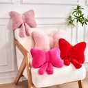 XVTRU Pink Bow Pillow, Soft Bow Decorative Pillows with Faux Rabbit Fur, Cute 12" Bow Throw Pillows, Aesthetic Home Decor Bow Shaped Plush Pillow for Bedroom Sofa Couch