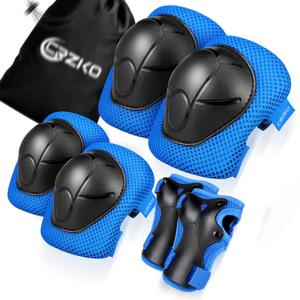 CrzKo Kids Protective Gear, Knee Pads and Elbow Pads 6 in 1 Set with Wrist Guard and Adjustable Strap for Rollerblading Skateboard Cycling Skating Bike Scooter
