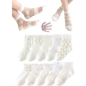 Toddler Baby Girl Lace Mesh Crew Socks, Princess Mary Jane Dress Socks, 10 Pairs (6-8 Years, Style3)