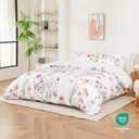 Duvet Cover King Size-100% Washed Microfiber Floral Duvet Cover Set,Soft and Breathable 3 Pieces Bedding Set,106x90 Inches Duvet Cover with Zipper Closure and 8 Ties,2 Pillow Shams