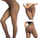 CHICME Womens Thick Fleece Lined Transparent Tights High Waist Elasticity Thermal Pantyhose Faux Sheer Warm Leggings Brown-Plus