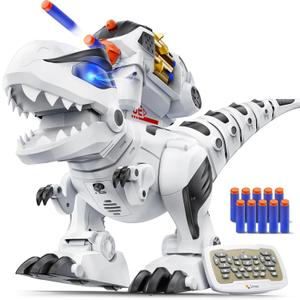 Ruko 8809 Remote Control Robot Dinosaur Toys for Kids, Large Rechargeable Toys, STEM Programmable Interactive with Sound Effects, Birthday Gifts for Boys & Girls Age 3 4 5 6 7 8 (White)