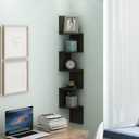 Furinno ROSSI Floating Book Shelves for Wall, 5-Tier Zigzag Corner Shelf Wall Mounted, Radial Corner Floating Shelf, for Living Room, Bedroom, Bathroom, Home Office, Espresso, 5-tier Radial, Set of 1