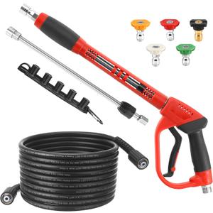 Tool Daily Pressure Washer Gun and Hose Kit, 25 FT Power Washer Hose and Replacement Wand Extension, 5 Nozzle Tips, M22-14 Fitting, 3600 PSI