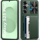 BXYJY Multifuncional Case for Samsung Galaxy S25+ Plus, Card Holder (4-5 Cards), RFID Block, Slide Lens Cover & Military Drop Protection, Heavy Duty Men Women Wallet Case for Samsung S25+ Plus, Green