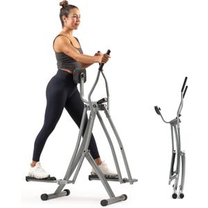 Sunny Health & Fitness Foldable Air Walk Elliptical, 30" inch Long Stride Full-Body Cardio Cross Trainer Glide Exercise for Home Office, SunnyFit App via Bluetooth with Optional Adjustable Resistance