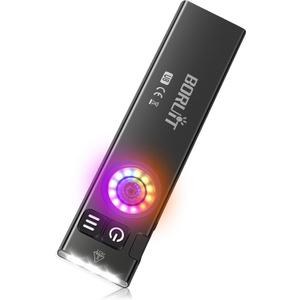 BORUIT U8 Small Flat EDC Flashlight,650 Lumens USB-C Rechargeable Pocket Flash Light with White, Yellow & RGB LEDs, IP67 Waterproof, Magnetic Tail & Clip for Camping, Hiking, Emergencies