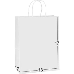 BagDream Kraft Paper Bags 13x7x17 50Pcs White Gift Bags with Handles Bulk Large for Shopping, Party Favors, Retail, Merchandise, Grocery Recyclable Paper Sacks