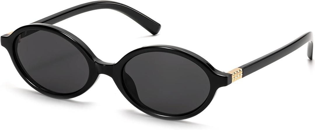 ViewJoy Retro Oval Sunglasses for Women Vintage 90s Y2K Trendy Designer Sun Glasses (Black)