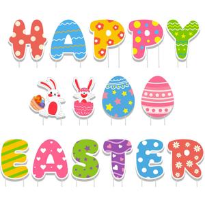 WorldBazaar 15 Pcs Happy Easter Signs With Stakes Easter Decorations Outdoor Waterproof Yard Decor For Garden Wall Tree Pathway Walkway