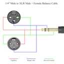 QIANRENON 1/4" Male to XLR Male+Female Balance Cable 1 to 2 Splitter Adapter TRS 6.35mm Male to XLR 3 Pin Male + Female Y Allocation Connect Extension Cable 36cm/14.2in